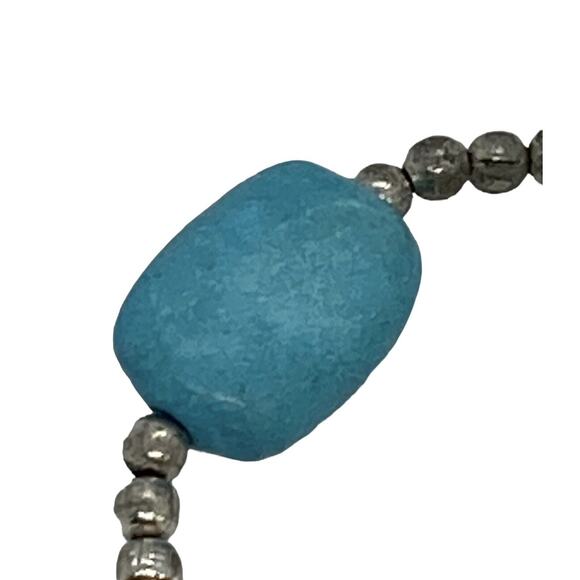 Multi-colored Stone and Silver Bead 16" Necklace Blue Pendant Vintage Estate - Picture 8 of 14